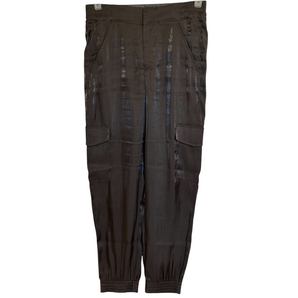 ANTHROPOLOGIE Shimmery Charcoal Gray Satin Cargo Joggers Pants EUC Size Small - Picture 2 of 7
